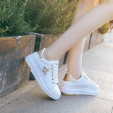 Niulatu Women Casual Shoes 2025 New Women Sneakers Fashion Breathable PU Leather Platform White Women Shoes Soft Footwears Rhinestone DJSE