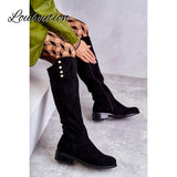 Niulatu Women Long Boots Winter Black Solid Suede Warmed Ladies High Boots Wide Heels Autumn Fashion Mature Concise Round Toe Shoes DJSE