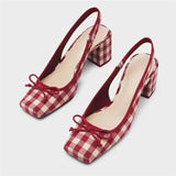 Niulatu Women Closed Ladies Shoes Square Heels Footwear Bow High Summer 2025 Pumps Heeled Red on Offer Daily F Vip Korea H DJSE