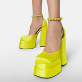 Niulatu Brand 2025 Women Sandals Summer Shoes Sexy Thick High Heels Platform Black Red Yellow Dress Party Wedding Shoes Pumps DJSE