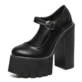 Niulatu New Arrival Women Classic Pumps Shoes Spring Summer Black Leather Mary Jane Heels Fashion Buckle Platform Shoes Woman DJSE
