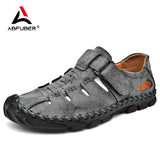 Niulatu Summer Sandals Men Breathable Leather Shoes Man Retro Outdoor Men Sandals Antiskid Beach Sandals Hollow Shoes Footwear DJSE
