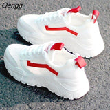 Niulatu Women Thick-soled Sneakers Fashion Spring Autumn Summer White Black PU lace-up Vulcanized Shoes Mesh Rubber Non-slip New DJSE