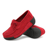 Niulatu Women Casual Shoes Genuine Leather Holes Platform Women Sneakers Shoes Cutout Suede Slip On Shoes Woman WSH3351 DJSE