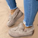 Niulatu Women Fur Slip-on Cotton Shoes Bowknot Plush Loafers Warm Short Snow Boots Female Furry Flat Shoes Platform Casual DJSE