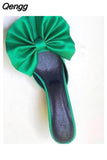 Niulatu Women's Slippers Bowknot Cat Heel Low Heel Mid Heel Pointed Toe Shoes Slippers High Heels DJSE