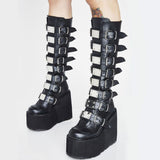 Niulatu Design Big Size 43 Black Gothic Style Cool Punk Motorcycles Boots Female Platform Wedges High Heels Calf Boots Women Shoes 924 DJSE