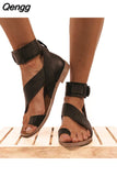 Niulatu Fashion Women's Sandals Buckle Roman Slippers Flat Womens Shoes Comfort Summer Outdoor Sports Beach Casual Shoes DJSE