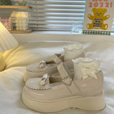 Niulatu on heels 2025 new platform shoes kawaii heart buckle lolita shoes uniform bow thick heels Mary Jane shoes women's shoes DJSE