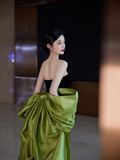 Niulatu Black Strapless Satin Long Prom Dress Evening Dress With Bow HZ1007