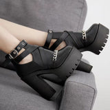Niulatu Women Shoes Zipper Square High Heel Ankle Boots For Women Punk Shoes Platform Spring Autumn womens shoes DJSE