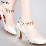 Niulatu Bridal Shoes for Women Autumn Round Toe Block Heels Rhinestone Pearl Platform High Quality Pumps Woman's Shoes DJSE