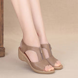 Niulatu New Women Sandals High Heel Wedges Leather Shoes Woman Solid Casual Zip Platform Sandals Plus Size 35-41 Ladies Shoes DJSE