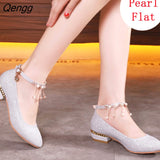 Niulatu Bridal Shoes for Women Autumn Round Toe Block Heels Rhinestone Pearl Platform High Quality Pumps Woman's Shoes DJSE