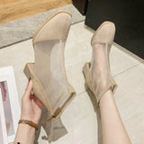 Niulatu Ankle Boot 2025 Women Boots Women's Shoes Autumn Square Heel Hollow Out Short Booties Back Zip Fashion Footwear Female DJSE