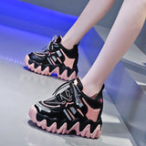 Niulatu Chunky Hidden Heels Platform Sneakers Women Pink Laser Thick Bottom Vulcanized Shoes Woman Lace Up Casual Shoes Ladies DJSE