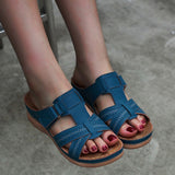 Niulatu Women Summer Orthopedic Sandals Women Car Line Slides Open Toe Sandals Breathable Leather Casual Female Platform Retro Shoe DJSE