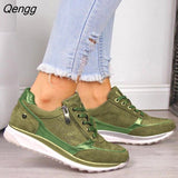 Niulatu Shoes 2025 New Fashion Wedge Flat Shoes Zipper Lace Up Comfortable Ladies Sneakers Female Vulcanized Shoes DJSE