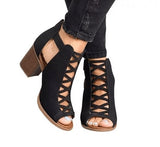 Niulatu 2025 New Spring Summer Sexy Casual Rome Ankle Boots Ladies Sandals Women's Shoes Middle High Heels Large Size 43 Black DJSE