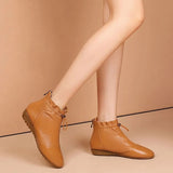 Niulatu flat wedge winter boots comfortable drawstring ankle leather shoes for women 2025 warm wedges sneakers DJSE
