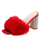 Niulatu Women's Pumps Square Toe Furry Sandals Thin High Heels Elegant Autumn Shoes for Women 2025 Fashion Female Slipper Ladies DJSE