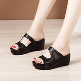 Niulatu 32-43 Platform Wedges Shoes Women Slippers Summer 2025 Cutout High Heels Slides Ladies Office Shoes Leather Slippers DJSE
