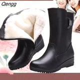Niulatu Boots Slipon Middle h Winter Thermal Boots Ankle Heels Casual Women's Shoes Boots Women Wide Calf Snow DJSE