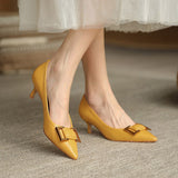 Niulatu Ol Office Lady Shoes Pointed Toe Pumps Women Dress Shoes Yellow High Heels Thin Heeled Ladies Shoes zapatos mujer 9067N DJSE