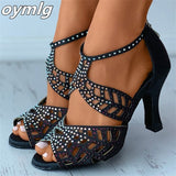 Niulatu new women's shoes large size stiletto rhinestone hollow fish mouth sexy rear zipper ladies sandals designer sandals DJSE