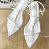 Niulatu Style Flat With Gladiator Beach Sandals Ladies Casual Pointed Toe Ankle Buckle Strap Summer Shoes Women Black White DJSE