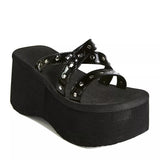 Niulatu Brand Goth Beach Punk Platform Women Slip On Sandals Shoes Strappy Wedges Open Toe Summer Black Slides Shoes Women DJSE