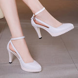 Niulatu Pointed Toe Crystal Platform Pumps Women 2025 Soft Leather Strap Ankle Thin High Heels Wedding Shoes Bride White Red DJSE