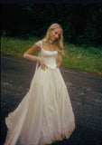 Niulatu Classic White A Line Strap Satin Tulle Long Prom Dress Wedding Dress HZ0113