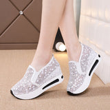 Niulatu shoes Female Wedge Shoes Sequin Mesh Breathable Shoes Women Platform Sneakers Women Height Increasing Wedges Shoes DJSE