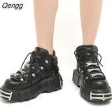 Niulatu Style Women Sneakers Lace-up 6CM Platform Shoes Woman Creepers Female Casual Flats Metal Decor New Platform Shoes Cozy DJSE