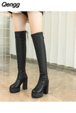 Niulatu Fashion Women Over The Knee High Boots Square High Heel Women Shoes Platform Winter All Match Sexy Women Boots Size DJSE
