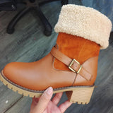 Niulatu Women Boots Warm Platform Fashion Boots Ladies Plush Shoes Buckle Strap Thick Sole Cowboy Boots Female Casual Boots Woman DJSE