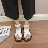 Niulatu Women Flat with Sandals Ladies Cross-tied PU Cool Girls Platform Soild Beach Shoes Ankle Strap Sandalias Mujer Verano DJSE
