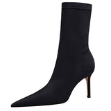 Niulatu Shoes Pu Leather Boots Women Ankle Boots Sexy High-heel Boots Autumn Winter Shoes Short Boots Plus Size 43 Women Heels DJSE