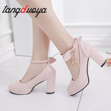 Niulatu lolita shoes bow female shoe heels women's shoes heel thick crust Pink female student shoes tide med heels japanese DJSE