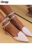 Niulatu Flat Heels Gladiator Sandals Women 2025 Summer Pointed Toe Pink Party Shoes Woman Plus Size 42 Ankle Straps Pumps DJSE