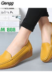 Niulatu Women Shoes 2025 New Leather Flat Shoes Slip On Women Loafers With Wedge Heels Casual Flats Zapatos Mujeres Moccasins Female DJSE