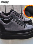 Niulatu Women Sneakers Flat Platform Shoes Genuine Leather Warm Women Casual Shoes Ladies Height Increasing 5cm N054 DJSE