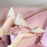 Niulatu Bling Shiny Women Pumps 2025 New Ankle Strap Crystal High Heels Shoes Woman Pointed Toe Thin Heel Wedding Party Shoes DJSE