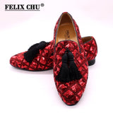 Niulatu Mens Tassel Loafers Sequin Casual Shoes British Style Gentleman Wedding Dress Shoes Red Breathable Men Party Dinner Formal Shoes DJSE