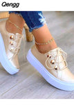 Niulatu Fashion Women Flats Solid Skateboard Shoes Comfortable Casual Pu Sneakers Female Platform Lace-Up Sneakers Footwear DJSE