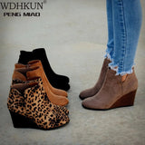 Niulatu Booties Winter Women Leopard Ankle Boots Footwear Platform High Heels Wedges Shoes Woman Bota Feminina DJSE
