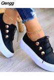Niulatu Fashion Women Flats Solid Skateboard Shoes Comfortable Casual Pu Sneakers Female Platform Lace-Up Sneakers Footwear DJSE