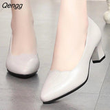 Niulatu Women Cute European Stylish Round Toe Black Pu Leather Square Heel Pumps Lady Casual Wine Red Comfort Summer Heel Shoes DJSE