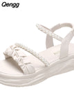 Niulatu Women Platform Sandals 2025 Fashion Strap String Bead White Black Slippers Casual Ladies Shoes Thick Sole Zapatos Mujer DJSE
